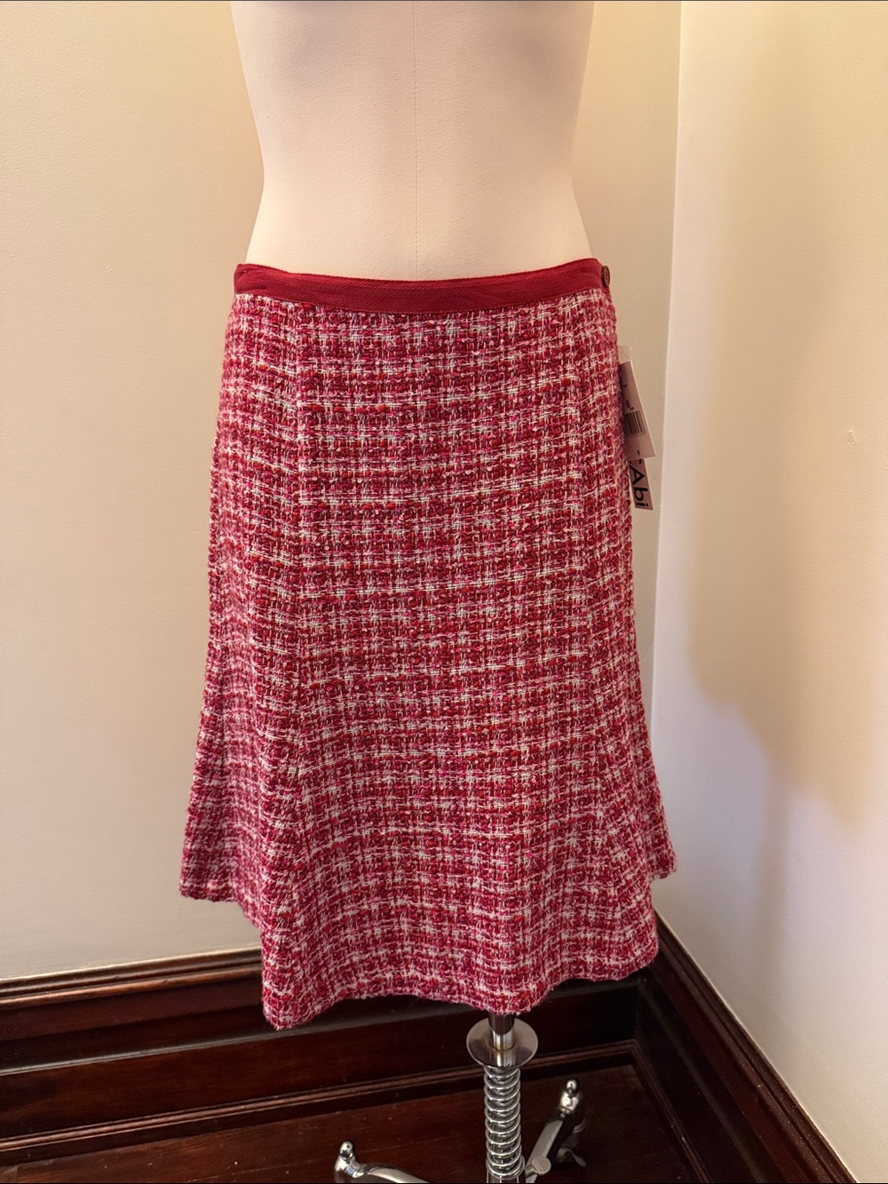 CAbi Pink-Red Tweed A-Line Skirt